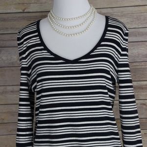 TALBOTS Navy & White Nautical-Inspired Striped Top